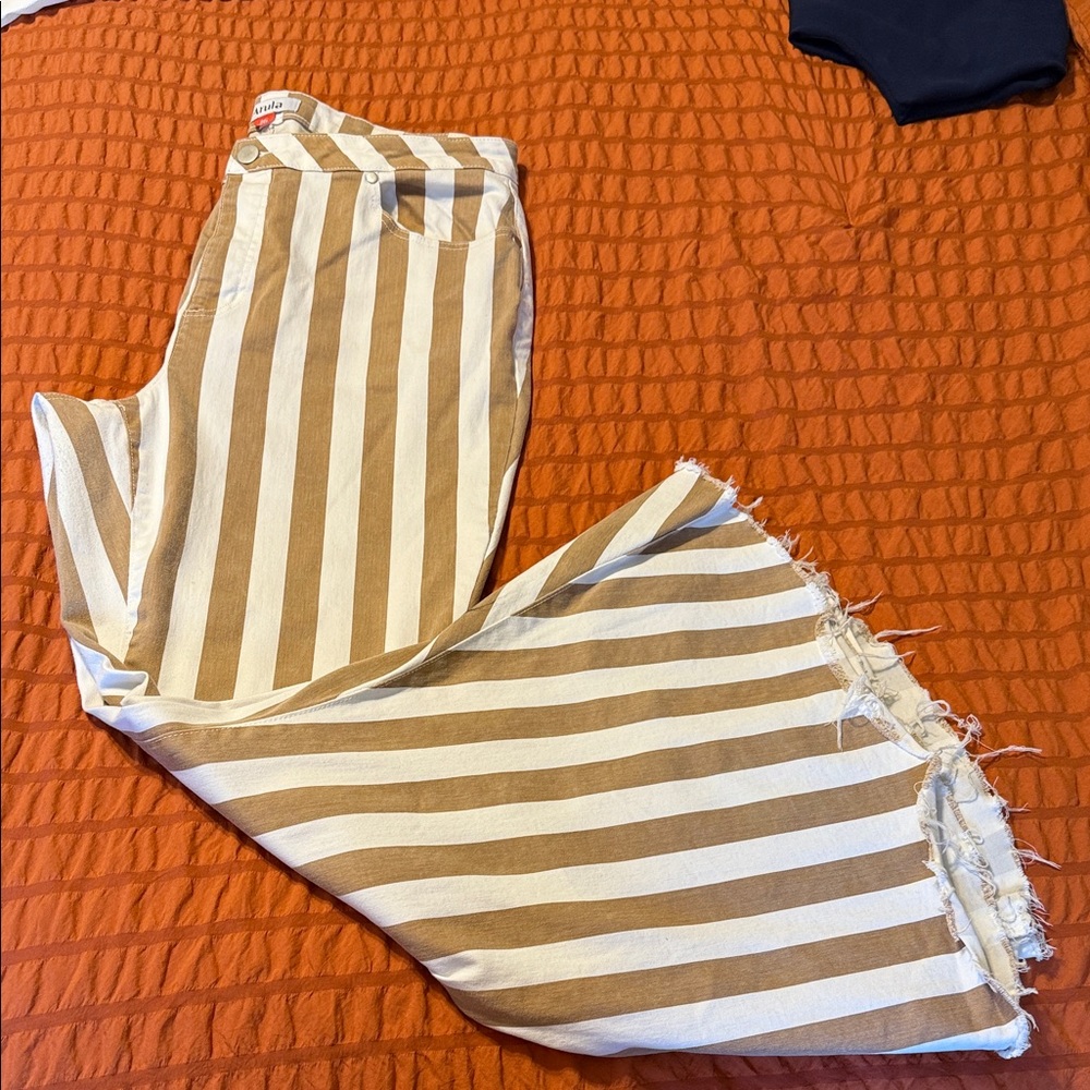 ARULA Brown and White Striped Flare Pants